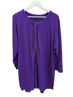 Lauren Ralph Lauren Tunic Top 3X Purple Hidden Placket Career Relaxed Blouse